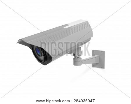 Cctv Security Camera. White Device. 3d Rendering Illustration