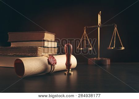 Notarys Public Pen And Stamp On Testament And Last Will. Notary Public