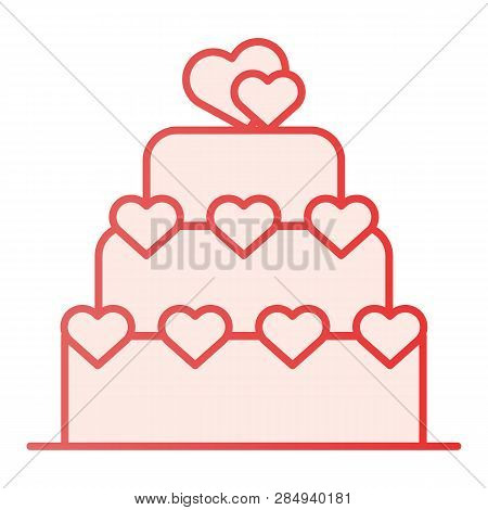 Love Cake Flat Icon. Valentine Cake Pink Icons In Trendy Flat Style. Layered Cake With Heart Gradien