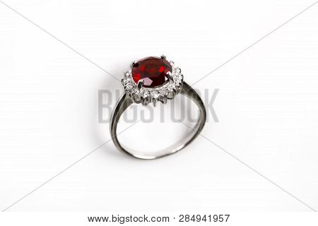 Luxury Ring With Ruby Isolated On White Background