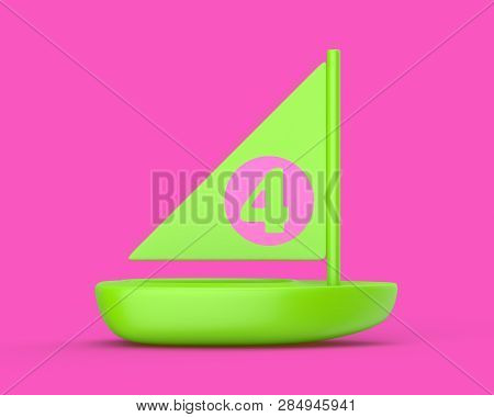 3d Rendered Green Toy Sailing Boat On A Pink Background.