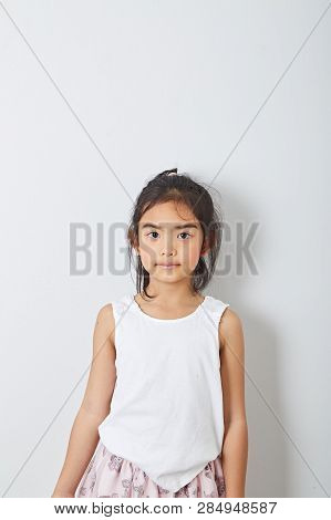 Summer Shopping Little Girl Holding Bag On White Studio Background, Fashion, Sale, Shopping Concept,