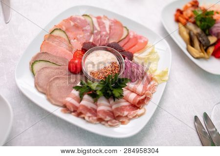 Close-up Of Meat Snacks On The Custard Pillow