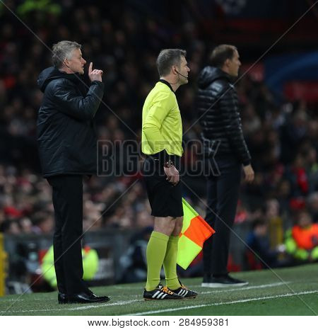 MANCHESTER, ENGLAND - FEBRUARY 12 2019: Ole Gunnar Solskjaer Manager of Manchester United during the Champions League match between Manchester United and Paris Saint-Germain at Old Trafford Stadium.