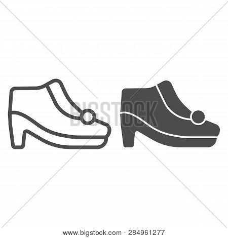 Autamn Shoes On Heels Line And Glyph Icon. Warm Woman Shoes Vector Illustration Isolated On White. F