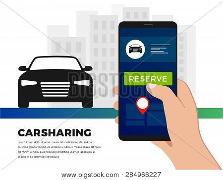 Car-sharing Service Illustration Concept In Flat Design. Carsharing Ride Service App - Search For Ca