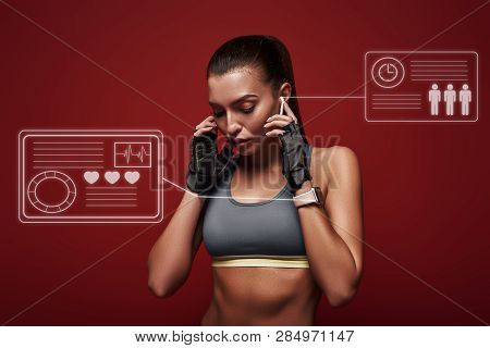 Start Where You Are. Use What You Have. Do What You Can. Sportswoman Is Listening To Music Standing 