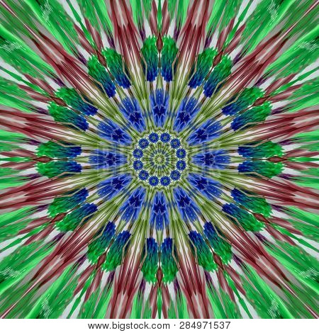 Colorful Star Spring Mandala In Green And Blue Colors