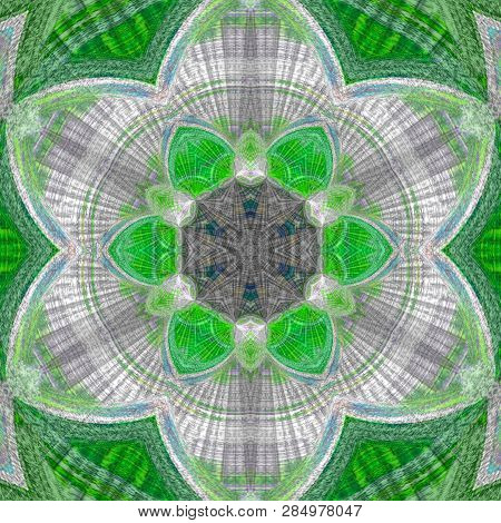 Green Star Mandala, Effect Tile With Knitted Lines