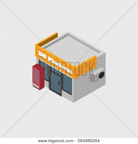 Isometric Shop And Supermarket With Awnings Vector Illustration