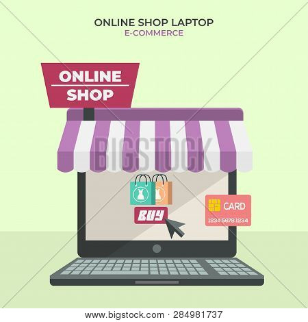 Laptop. 3d Vector Isometric Illustration. Online Shop