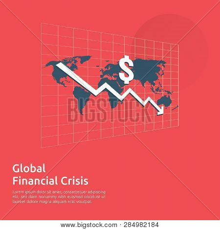 Business Finance Crisis Concept. Money Fall Down With Arrow Decrease Symbol. Economy Stretching Risi