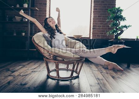 Close Up Photo Amazing Beautiful Brunette She Her Lady Homey Living Room Long Waited Vacation Having