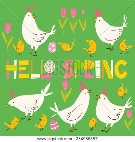 Vector Spring Easter Card With Flowers And