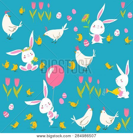 Vector Seamless Pattern For Easter And Spring
