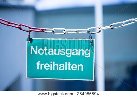 Green Emergency Exit Plate, “notausgang Freihalten”, German