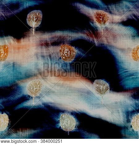 Blurry Watercolor Glitch Creative Foliage Texture Background. Irregular Bleeding Tie Dye Seamless Pa
