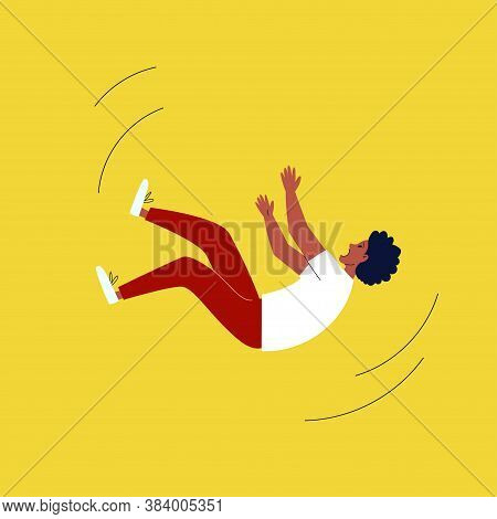 Cartoon Black Guy Falls Back Down. The Man In The Fall Screams And Waves His Arms. Vector Stock Illu