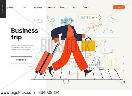 Business Topics -business Trip, Web Template, Header. Flat Style Modern Outlined Vector Concept Illu