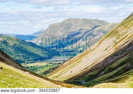Kirkstone Pass Viewpoint Towards Ullswater In The Lake District, England.