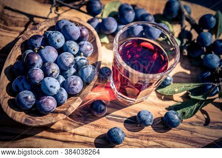 Blue Round Fruits Of The Blackthorn Bush