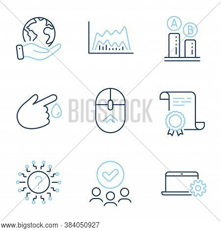 Swipe Up, Blood Donation And Ab Testing Line Icons Set. Diploma Certificate, Save Planet, Group Of P