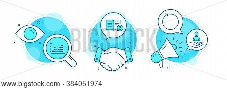 Recruitment, Loop And Dot Plot Line Icons Set. Handshake Deal, Research And Promotion Complex Icons.