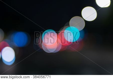 Night City Street Lights Bokeh Dark Background.