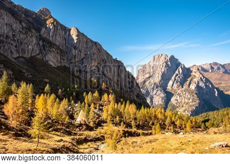 A Beautiful Sunny Autumn Day In The Alps Of Friuli Venezia-giulia, Italy