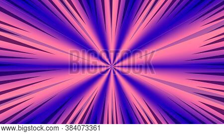 Bright Pink And Blue Gradient Retro Comic Background With Circle Of Dark And Light Stipes. Abstract 