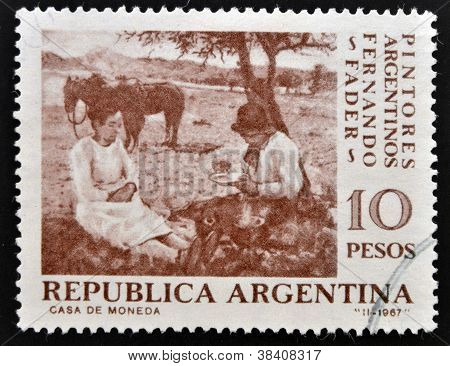 Argentyna - około 1967: Znaczek wydrukowany w Argentynie pokazuje Pick-Nick przez Fernando Fader około 1967