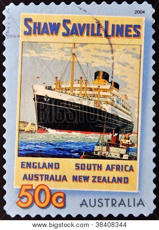 Australien 2004: eine Briefmarke gedruckt in Australien zeigt Shaw Savill Linien 2004