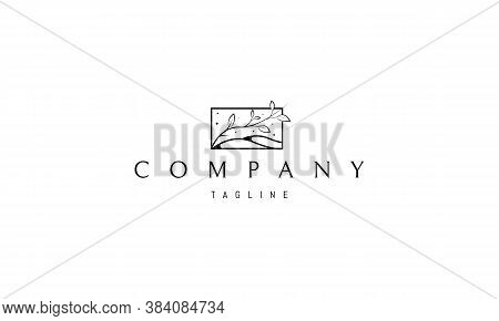 Vector Logo On Which An Abstract Image Of A Branch On The Background Of A Hilly Landscape.