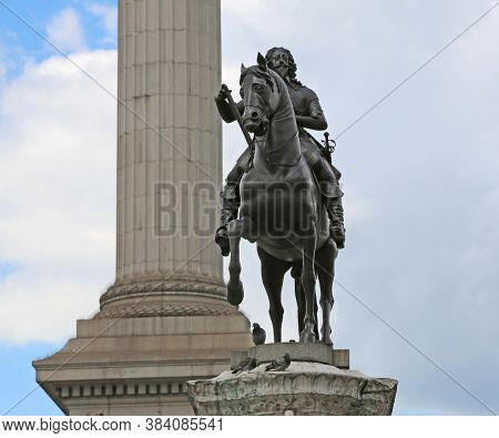 London, Great Britain -may 23, 2016: Bronze Equestrian Statue Of Charles I, The Monarch Over The Thr