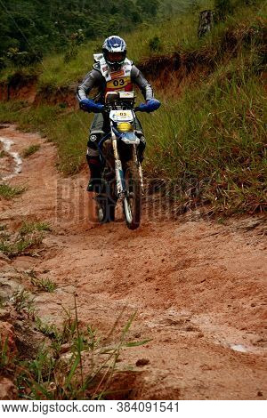 Porto Seguro, Bahia / Brazil - April 12, 2009: Motorcyclist During Motocross Enduro In The City Of P