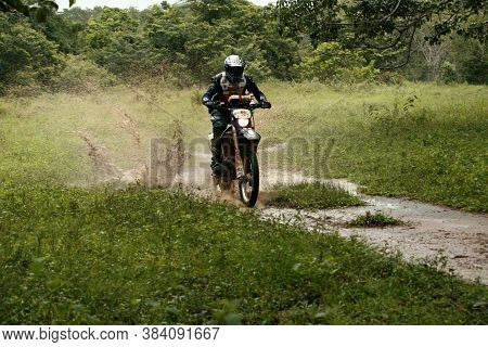Porto Seguro, Bahia / Brazil - April 12, 2009: Motorcyclist During Motocross Enduro In The City Of P