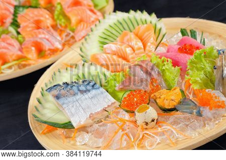 Mixed Sashimi - Japanese Food Style On Black Background
