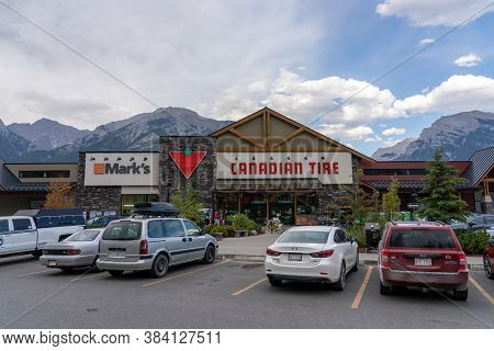 Canmore, Alberta, Canada - Sep 9 2020 : Canadian Tire Department Store. Street View Of Town Canmore 