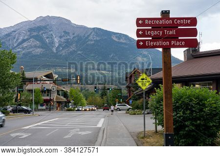 Canmore, Alberta, Canada - Sep 9 2020 : Street View Of Town Canmore In Summer Season.