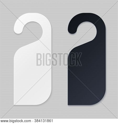 Door Hangers For Hotel Room. Empty White And Black Label Hanger For Hotel Room Or Resort . Empty Tem