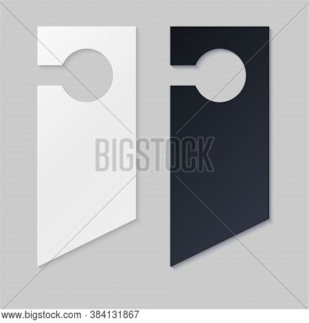 Door Hangers For Hotel Room. Empty White And Black Label Hanger For Hotel Room Or Resort . Empty Tem