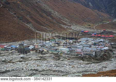 Kedarnath Temple Aerial View After Kedarnath Disaster 2013. Heavy Loss To People & Property Happened