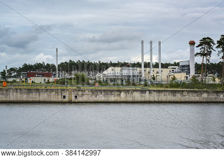 Nord Stream Landfall Station In Lubmin Near Greifswald At The Port Under A Cloudy Sky, Gas Pipeline 