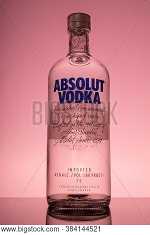 Varna, Bulgaria - August 18, 2020: Bottle Of Swedish Vodka Absolut. Absolut Vodka Was Established In