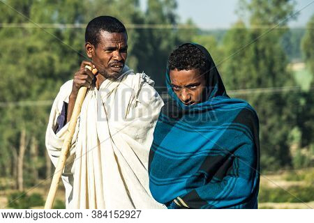 Gondar, Ethiopia - Feb 06, 2020: Ethiopian People On The Roads Of Gondar In Ethiopia, Africa