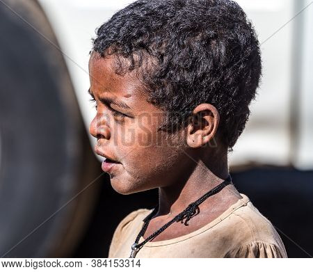 Gondar, Ethiopia - Feb 06, 2020: Ethiopian Child On The Roads Near Gondar In Ethiopia, Africa