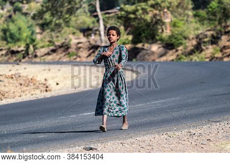Gondar, Ethiopia - Feb 06, 2020: Ethiopian Child On The Roads Near Gondar In Ethiopia, Africa