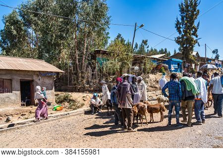 Gondar, Ethiopia - Feb 07, 2020: Ethiopian People On The Road From Gondar To The Simien Mountains, N
