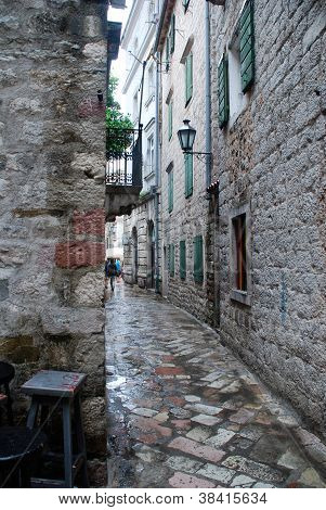 Narrow Rainy European Street