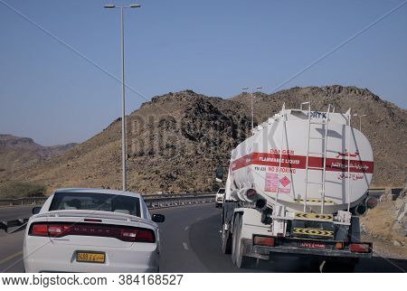 Landscape Of Muscat To Ibri Highway Road Travel. Muscat, Oman : 07-09-2020